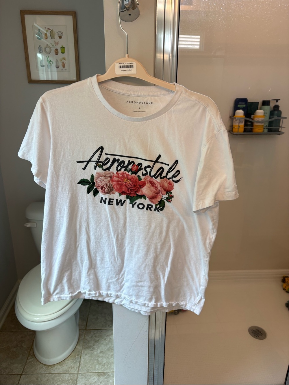 Aeropostale Womens L White Floral Logo Graphic T Shirt New York Cotton Tee
